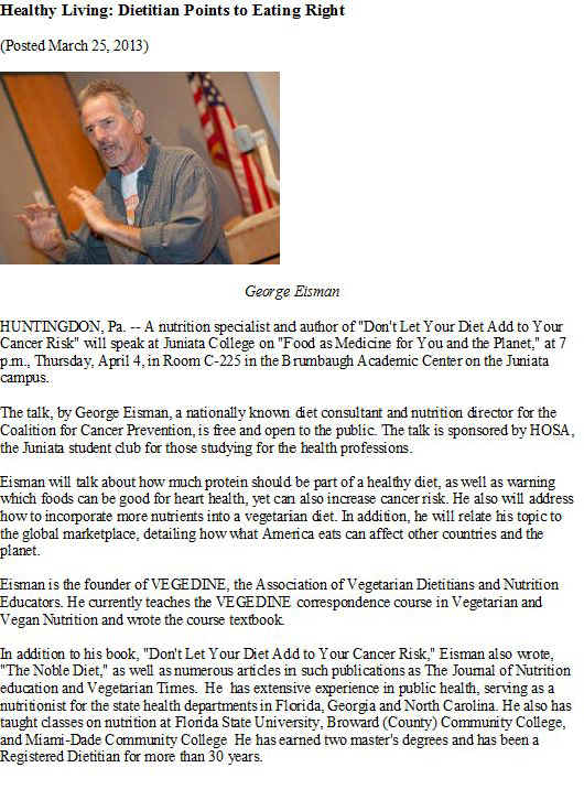 George Eisman nutrition