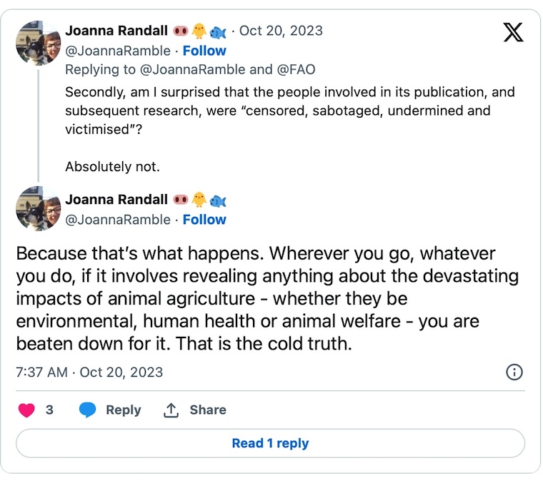 Tweet about censorship at UN