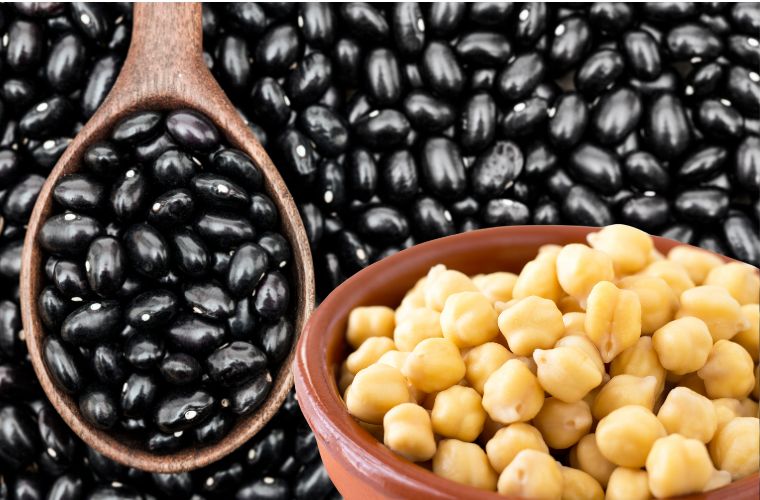 image of black beans and chickpeas