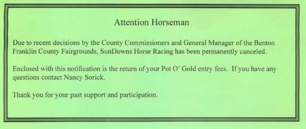 horseracing track closed