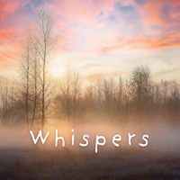 Whispers title, sunset, and trees