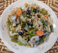Pasta Primavera with Asparagus, Mushrooms Carrots, Olives and Lemon Sauce