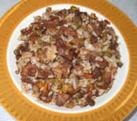 Plantain and Brown Rice with Carrots, Celery, Onions, Peas, and Spice