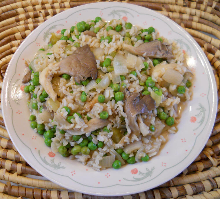 Rice - Un-Fried with Daikon, Oyster Mushrooms, Onions and Peas