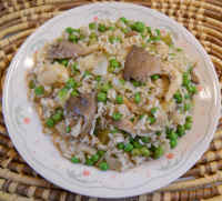 Rice - Un-Fried with Daikon, Oyster Mushrooms, Onions and Peas