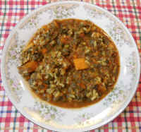 Curried Cabbage, Chard, Kale, and Basmati Rice Soup