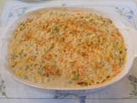 Tofu Scramble Casserole with Broccoli, Carrots, Celery, Corn, Onions, and Peas