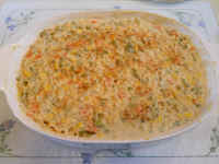 Tofu Scramble Casserole with Broccoli, Carrots, Celery, Corn, Onions, and Peas