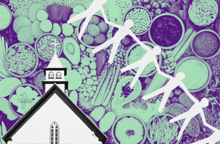 church, vegan food, and paper dolls