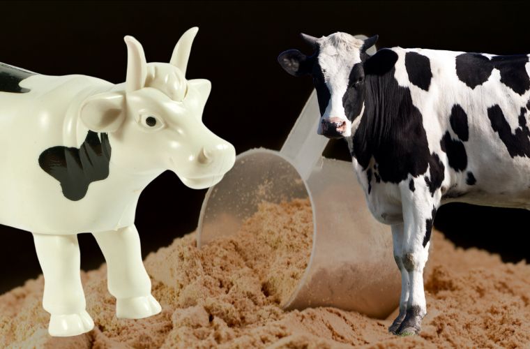 image of real cow, fake cow, and whey protein