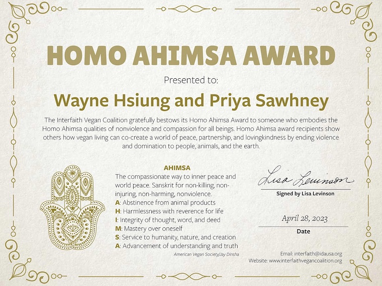 homo ahimsa award