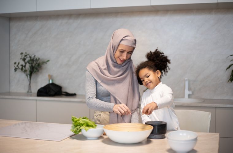 woman and child cooking