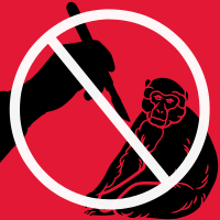 graphics of surgeon's hand, macaque, and no symbol