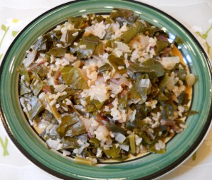 Purple Collard Greens, Onions, and Rice
