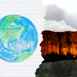 wildfire and drawing of Earth