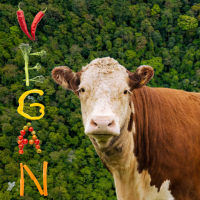forest,vegan spelled in veggies, and cow