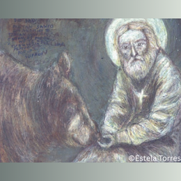 painting of bear and saint