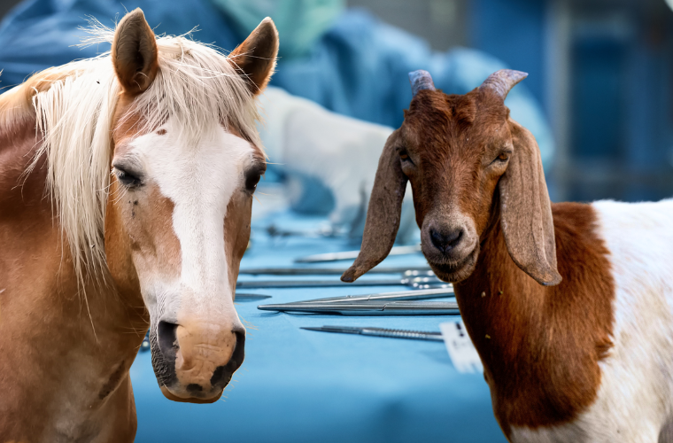 surgical tools, horse, and goat