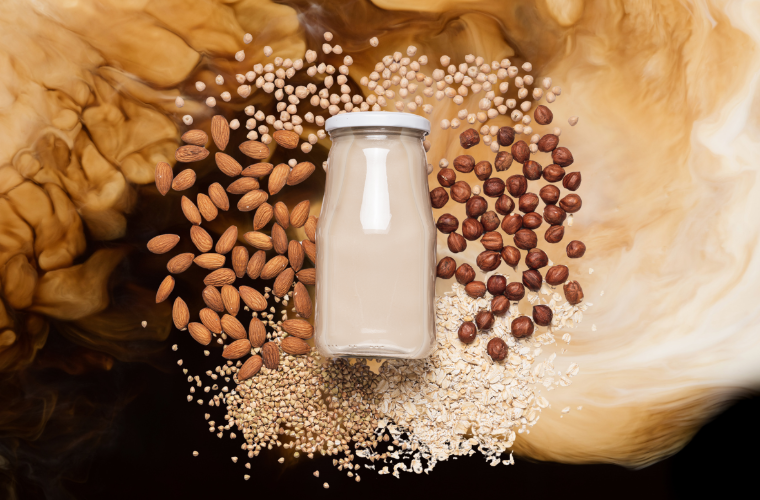 image of plant plant milk and milk in coffee