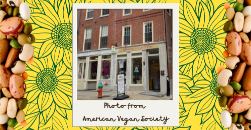 American Vegan Center photo, beans, and sunflower design