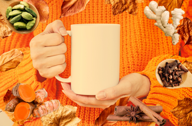person holding mug and spices