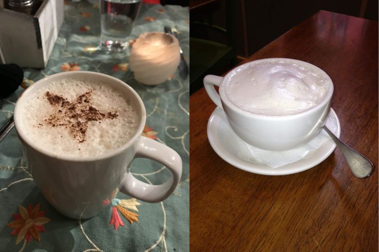 two photos of chai lattes