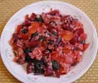 Beets, Beet Greens, Carrots and Rice