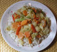 Cabbage, Carrots, Celery, Onions, and Peppers in a Spicy Peach Sauce (Oriental Style)