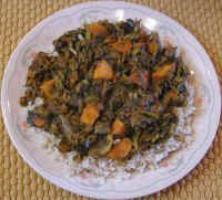Curried Collard Greens, Kale, Lentils, and Sweet Potatoes