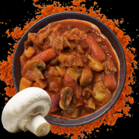 curried cabbage, carrots, red potatoes, and mushrooms