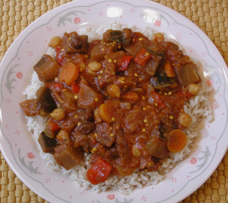Eggplant Curry with Carrots Onions Peppers