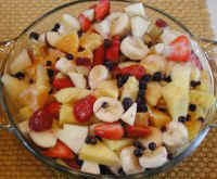 Fruit Salad with Apples, Bananas, Blueberries, Oranges, Pineapple, and Strawberries