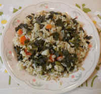 Kale Spearmint Brown Jasmine Rice with Carrots and Onions