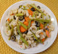 Pasta Primavera with Asparagus, Carrots, Olives, Onions, Brown Rice Elbows, and Lemon Sauce