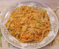 Vegetable Lo Mein (Chinese Style Pasta) with Fettuccine and Chipotle Pepper Peanut Sauce