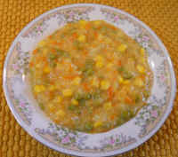 Autumn Chowder with Cabbage, Carrots, Corn, Peas, and Potatoes