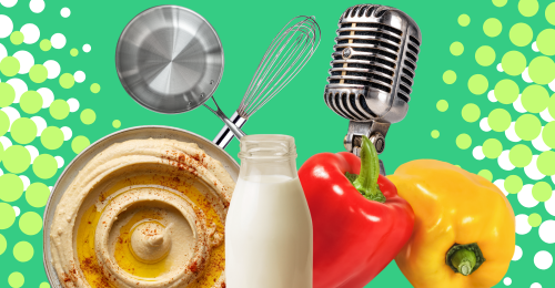 foods, cooking tools, and microphone